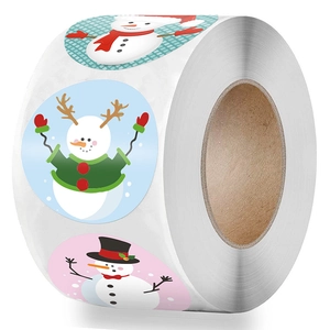 Roll of cartoon Christmas snowman envelope seals with colorful festive holiday designs