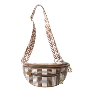 Retro patchwork crossbody chest bag with geometric patterns and jacquard strap