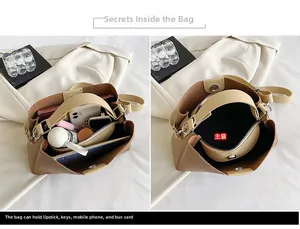 Detailed interior of minimalist beige PU tote showing three spacious compartments