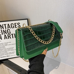 Sac À Bandoulière Femme Motif Crocodile Cuir PU Chaîne Métal Doré Rabat Carré Sac Sous L'Aisselle Mode Rétro