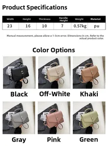 Detailed size chart and multi-color options for stylish PU leather crossbody bag
