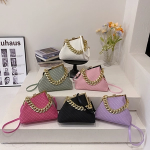 Chic striped shell handbag in six colors with gold chain and crossbody strap