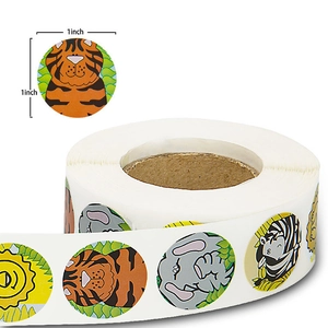 1-inch roll of cute animal cartoon stickers featuring lions and tigers for kids