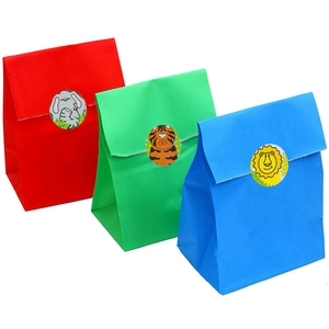 1-inch lion and animal stickers on colorful paper gift bags for kids party favors