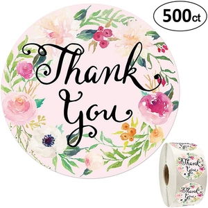 Roll of 500 watercolor floral Thank You stickers for gift sealing and packaging