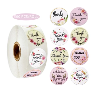 500 pcs floral Thank You sticker roll with 8 different botanical designs for packaging
