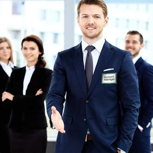 Professional roll of colorful cartoon name tags worn on business attire for identification