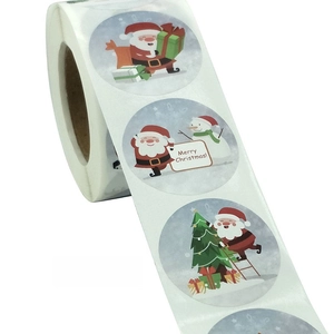 38mm Merry Christmas adhesive roll stickers featuring Santa Claus and snowman designs