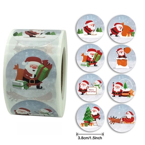 Round Merry Christmas Sealing Stickers Self-Adhesive Gift Wrapping Labels Envelope Decoration Roll For Holiday Party Favors