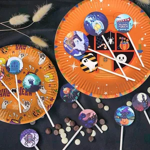 Halloween cartoon envelope stickers featuring ghosts, pumpkins and skeletons for candy gifts