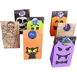 Halloween cartoon gift bags set with assorted pumpkin and ghost stickers for candy packaging