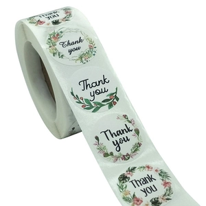 Roll of floral wreath Thank You stickers with white background for gift packaging