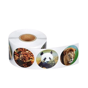 Roll of realistic animal stickers featuring lion, panda and snake for children's toys
