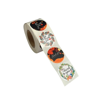 Roll of floral Thank You stickers for gift packaging and envelope sealing labels