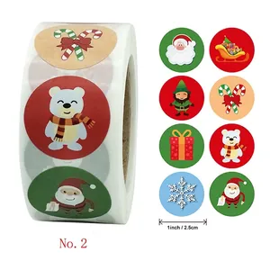 25mm Merry Christmas cartoon stickers roll with 8 festive patterns like Santa and Reindeer