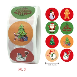 25mm Christmas sticker roll with 8 festive designs including Santa and snowman icons