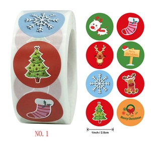 Merry Christmas Round Stickers Self Adhesive Cartoon Pattern Holiday Gift Packaging Labels Decorative Seals Festive Designs