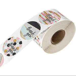 Roll of 8 assorted floral wreath thank you stickers for gift packaging decoration