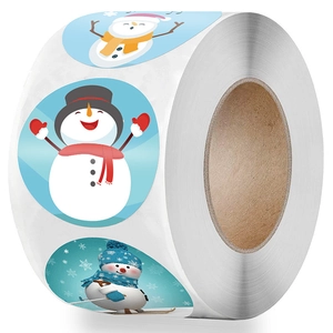 Rouleau d'autocollants de bonhomme de neige de Noël pour emballage cadeau et sceau d'enveloppe