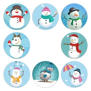 Lot de 8 autocollants ronds de bonhomme de neige de Noël avec divers motifs de fête