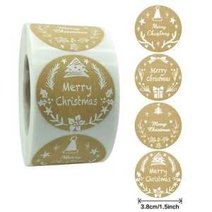 Christmas Sealing Labels Round Kraft Paper Adhesive Stickers Merry Christmas Noel Patterns Holiday Gift Packaging Decoration