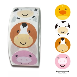 Cartoon Animal Round Reward Stickers Roll Self Adhesive Paper Labels For School Teachers Students Gift Packaging Sealing Decoration Cute Patterns