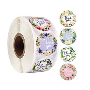 Thank You Stickers Roll Round Floral Wreath Decorative Sealing Labels For Business Envelopes Gifts Small Shop Supplies