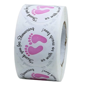 Pink baby footprint stickers roll for baby shower gift wrapping and envelope sealing
