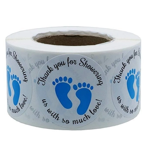 Baby Shower Thank You Stickers Round Footprint Design Gift Packaging Labels Self Adhesive For Party Favors Envelope Seal