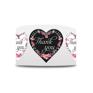 Floral Heart Thank You Stickers Adhesive Labels For Wedding Gift Packaging Decorative Sealing Stickers Black Flower Design