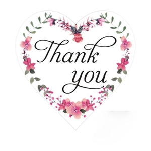 Floral heart-shaped Thank You stickers for wedding gift labels and floral packaging
