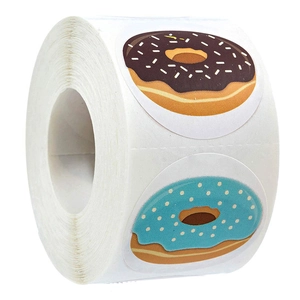 Donut Decorative Stickers Round Adhesive Labels For Baking Gift Packaging Scrapbook Cartoon Dessert Patterns