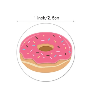 Pink donut stickers for baking packaging 1 inch round decorative labels for cakes
