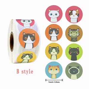 Roll of 500 cute cartoon cat stickers with 8 designs for rewarding kids 1 inch size