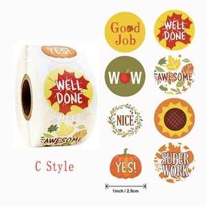 Roll of 8 cute autumn theme motivational animal stickers for kids reward and gift sealing