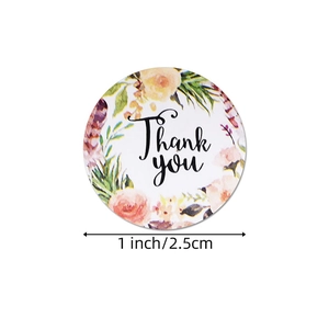 1-inch floral Thank You adhesive labels for gift packaging and envelope sealing