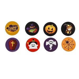 Set of 8 colorful Halloween cartoon stickers including pumpkin, ghost and witch motifs