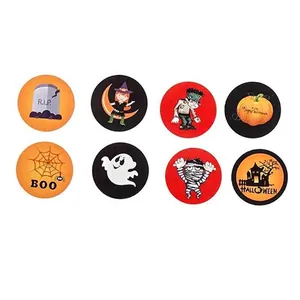 Set of 8 Halloween cartoon stickers featuring pumpkins, ghosts, and mummies in a roll