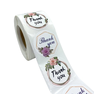 Floral Thank You stickers roll for envelopes and gift boxes with pink and purple rose designs