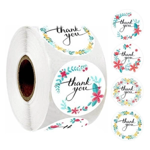 Round Thank You Stickers Floral Pattern Sealing Labels Self Adhesive Decorative For Gift Packaging Scrapbooking