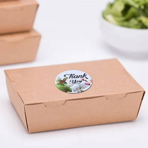 Autocollants Thank You fleuris sur boîte en kraft pour mariage et emballage cadeau