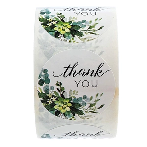 Floral thank you stickers roll with succulent watercolor designs for gift packaging labels