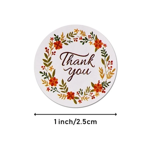 Floral wreath Thank You sticker roll 1 inch round self-adhesive labels for packaging