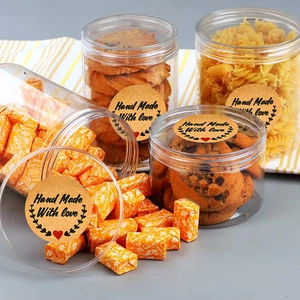 Round kraft paper stickers with Hand Made With Love text for bakery food gift packaging