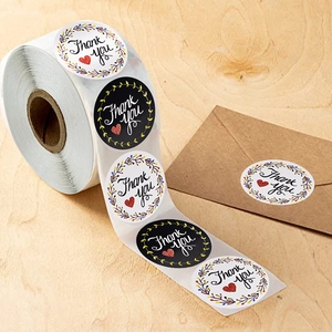 Rouleaux de stickers Thank You avec couronnes de fleurs pour sceller enveloppes et cadeaux