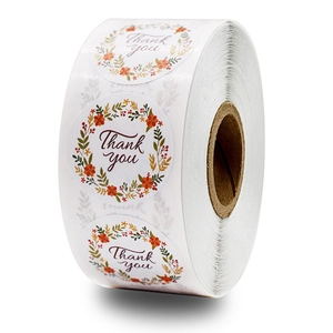 Floral Wreath Thank You Sealing Stickers Round Adhesive Labels For Wedding Gift Packaging Envelope Decor Baking Stickers Roll