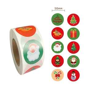 Christmas Round Adhesive Labels Santa Claus Cartoon Stickers Holiday Gift Envelope Sealing Decorative Stickers