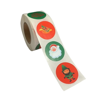 Christmas cartoon Santa Claus adhesive labels roll with Merry Christmas greetings