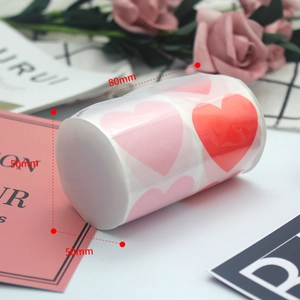 Pink and red heart adhesive sticker roll for Valentine gifts, 1.5 inch size dimensions