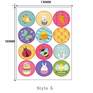 Detail view of 12 Easter stickers with bunny and chick patterns on a 130x180mm sheet